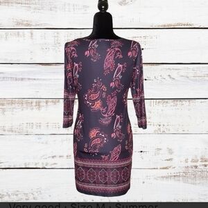 Paisley Print Midi Dress - Pink and Black